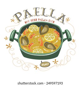 Paella. Traditional Spanish meal with rice and seafood.