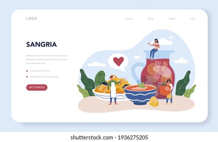 Paella web banner or landing page. Spanish traditional dish with seafood