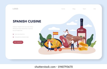 Paella web banner or landing page. Spanish traditional dish with seafood