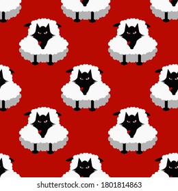 Paffern wolfs in sheep's clothings red background  