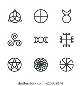 Pagan ancient symbols, mystery sacred icons, illustration vector