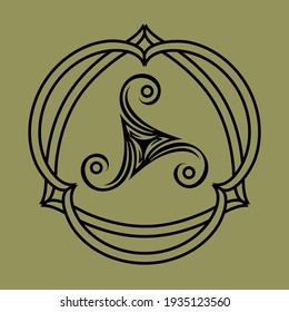 pagan celtic symbol triskele in knotted frame