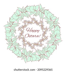 Pagan Festival Ostara Grußkarte. Vectorframe-Design in Pastellfarben mit dem Buchstaben Gesegnet und glücklich Ostara.