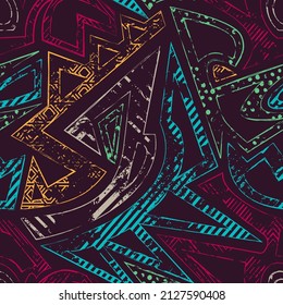 Pagan geometrisches nahtloses Muster mit Grunge-Effekt.