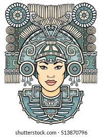 Pagan goddess. Motives of art Native American Indian. Vector illustration  isolated on a  white  background. Ethnic design, boho chic. Print, posters, t-shirt, textiles.