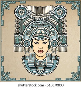 Pagan goddess. Motives of art Native American Indian. Vector illustration, background - imitation of old paper. Ethnic design, boho chic. Print, posters, t-shirt, textiles.