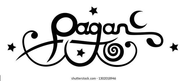 Pagan Lettering Moon Stars Wicca