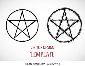 Pagan symbol in Grunge, old style. Star Logo. Vector Illustration. 