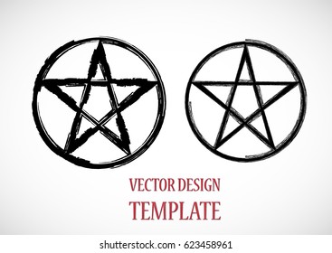 Pagan symbol in Grunge, old style. Star Logo. Vector Illustration. 