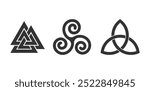 Pagan symbol set. Valknut, triquetra and celtic infinity sign. Nordic culture logo. Vector illustration image.
