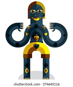 Pagan symbol vector illustration, spiritual cult theme. Modernistic drawing of a weird character. Flat design portrait isolated on white.