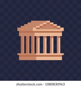 Pagan temple in Garni symbol of ancient Armenian culture pixel art icon, journey landmark Armenia. Building with columns monument architecture, isolated vector illustration. Design logo, app. 8-bit.