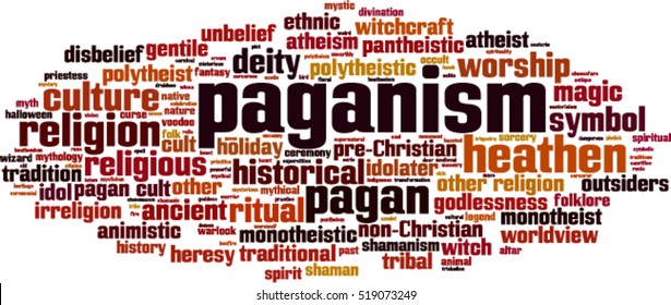 Paganism word cloud concept. Vector illustration