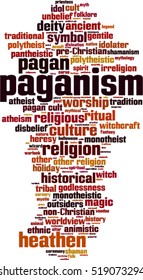 Paganism word cloud concept. Vector illustration