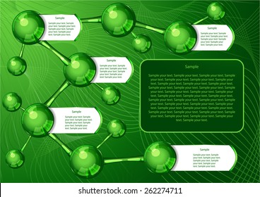 Page 3 of 10 Mock-up for infographic, presentation, books, documents  etc for medicine, biology, technology  etc  with green molecular structure.