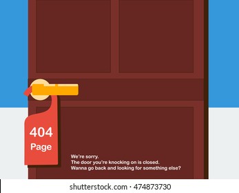 Page 404 error design template with hotel door. Vector Background
