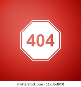 Page with a 404 error icon isolated on red background. Template reports that the page is not found. Flat design. Vector Illustration