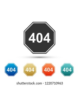 Page with a 404 error icon isolated on white background. Template reports that the page is not found. Set elements in colored icons. Flat design. Vector Illustration