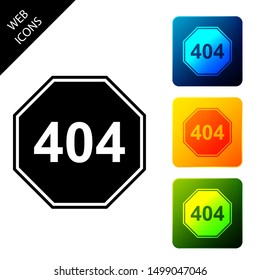 Page with a 404 error icon isolated. Template reports that the page is not found. Set icons colorful square buttons. Vector Illustration