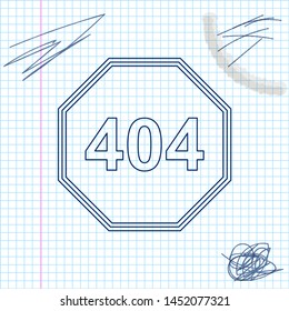 Page with a 404 error line sketch icon isolated on white background. Template reports that the page is not found. Vector Illustration
