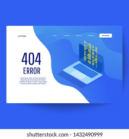 Page with 404 Error Page on laptop display. Maintenance Error Landing Page