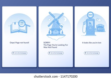 Page with a 404 error in the popular linear style. Template for web page with 404 error.