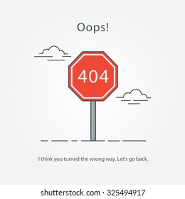 Page with a 404 error in the popular linear style. Template reports that the page is not found.