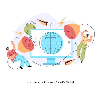 Page of 404 error warning message web site broken concept. Vector flat graphic design modern style illustration