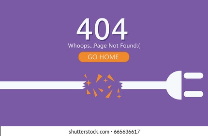 Page 404 Not Found. Cut wire with socket. Vector Flat Illustration