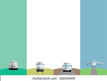 Page 5 of 12. Mock-up for info graphic, presentation, books, documents, etc with freight transportation. Auto truck, airplane, train, ship.
