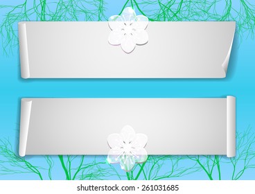 Page 7 of 11. Mock-up for info graphic, presentation, books, documents etc  blue sky, green trees end transparent flowers