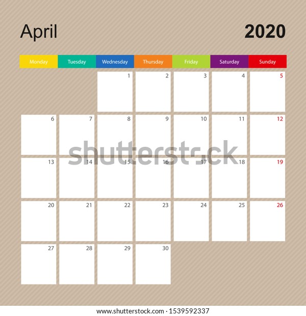 page april 2020 wall planner colorful stock vector royalty free 1539592337 shutterstock