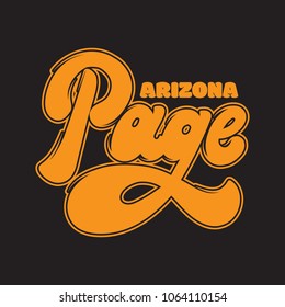 Page. Arizona. Vector handwritten lettering made in old school style isolated. Template for card, poster, banner, print for t-shirt, badge, pin and patch. 