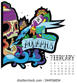 Page astrological calendar. Aquarius color. Vector illustration