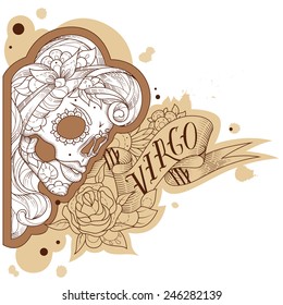 Page astrological calendar. Engraving virgo. Vector illustration