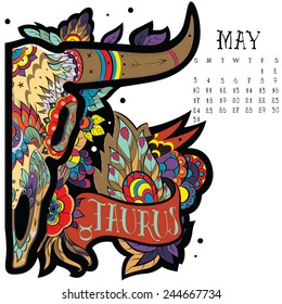 Page astrological calendar. Taurus color. Vector illustration