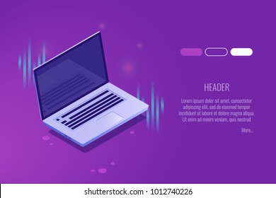 Page of authorization, Digital technologies banner with
laptop, Personal account concept isometric vector illustration Page of authorization, Digital technologies banner with
laptop, Personal account concept isometric vector illustration