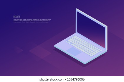 Page of authorization digital technologies banner with laptop personal account concept. 3d isometric flat design. Vector illustration.