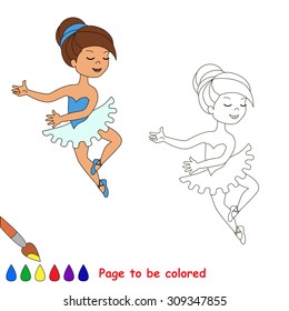 Page to be color. One cartoon pretty baby girl dance.