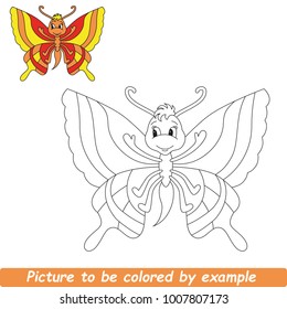 Page to be Colored. Cute Beautiful Red and Yellow Batterfly.
