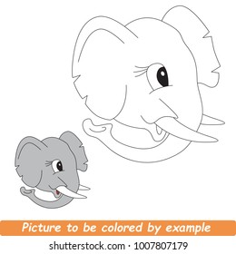 Page to be Colored. Cute Beautiful Grey Elephant Face.