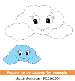 Page to be Colored. Cute Beautiful Funny Blue Cloud