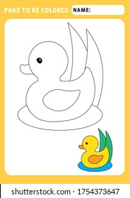 Page to be colored. Look and color. Coloring Book Animal. duck. Funny Coloring Book Rubber Duck TO Printable For Adults Colouring Pages. Illustration and vector outline - A4 paper ready to print.