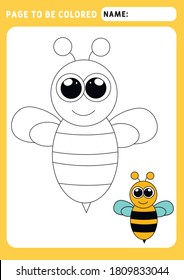 Page to be colored. Look and color. Coloring Book Animal. little bee.  Funny Coloring Book bee . Illustration and vector outline - A4 paper ready to print. Educational Game for Kids.