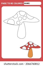 Page to be colored. Look and color. Coloring Book fly agaric.  little fly agaric. Funny Coloring Book . Illustration and vector outline - A4 paper ready to print. 