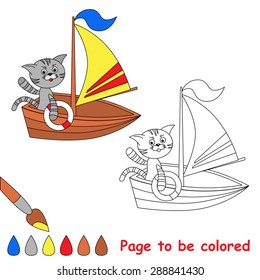 Page to be colored. Toy cat on boat. Coloring book for kids. 
