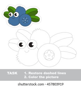Page to be traced. Easy educational kid game. Simple game level. Gaming and education. Tracing worksheet for Blueberry.