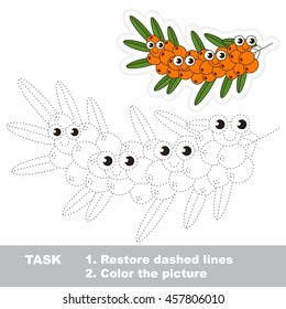 Page to be traced. Easy educational kid game. Simple game level. Gaming and education. Tracing worksheet for Buck thorn branch.