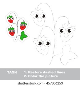 Page to be traced. Easy educational kid game. Simple game level. Gaming and education. Tracing worksheet for Wild Strawberry.
