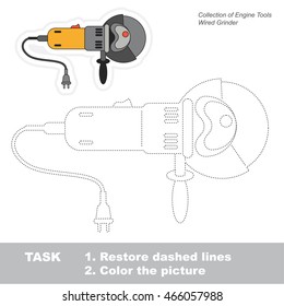 Page to be traced. Easy educational kid game. Simple game level. Object from set of Engine Tools. Tracing worksheet for Wired Grinder